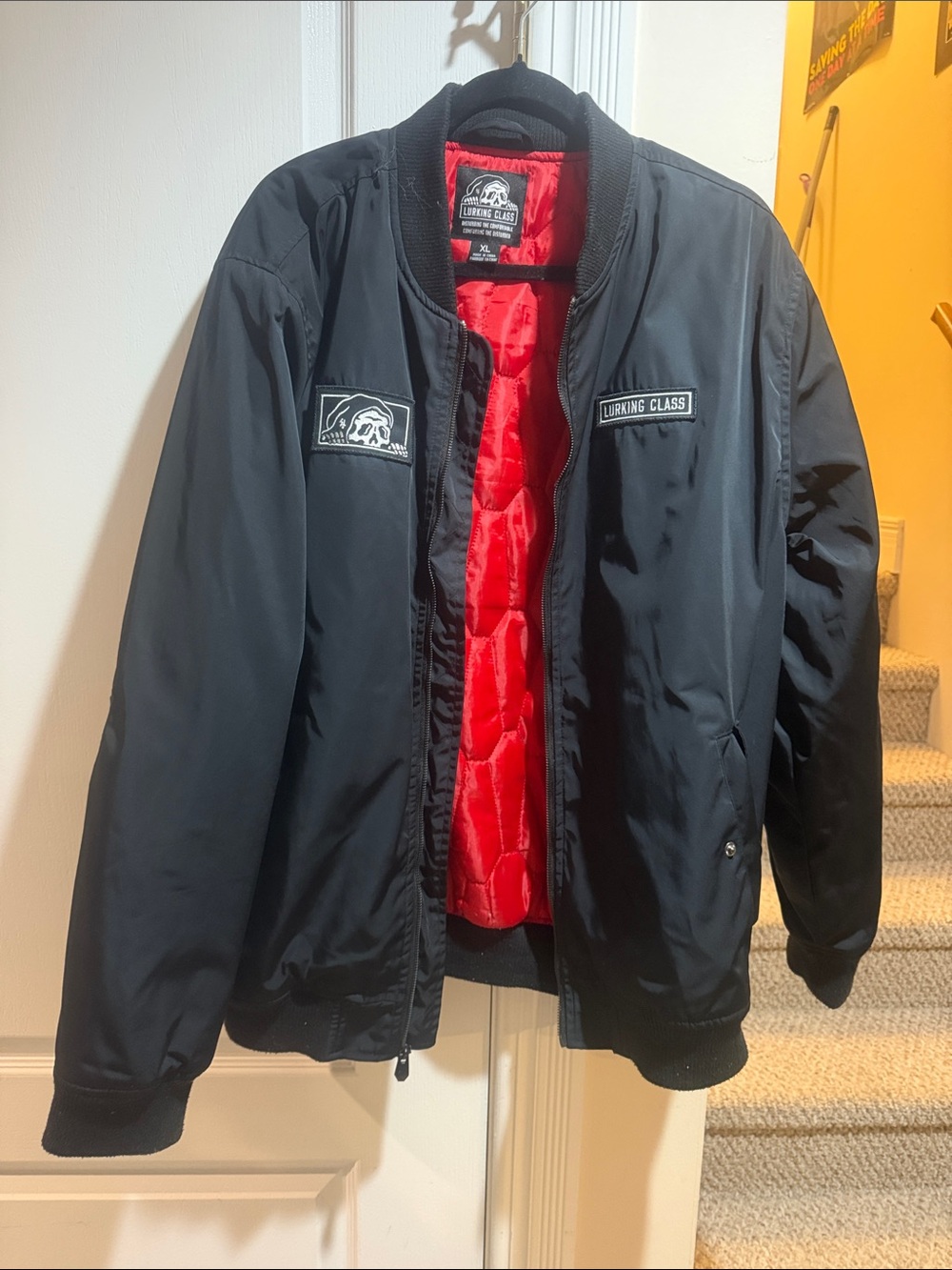 Lurking Class Men's Black Bomber Jacket with Red Lining